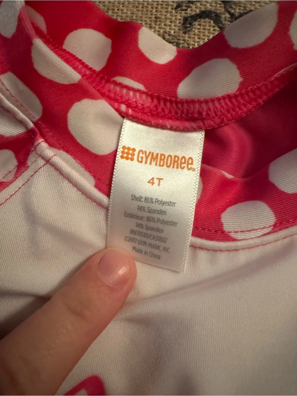 Gymboree Girls Rash Guard Swim Shirt 4T Pink/White Polka Dot Cat Bow LS